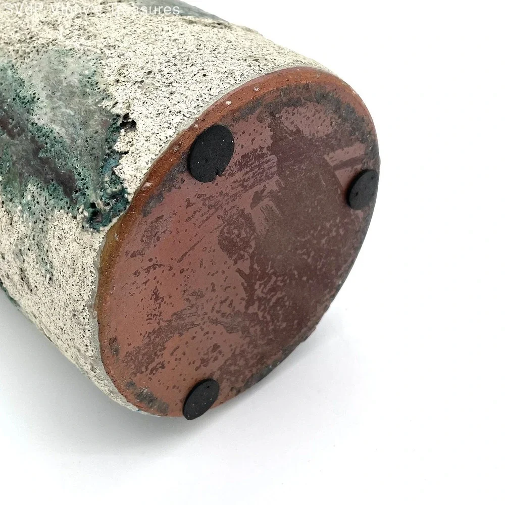 Vintage Studio Pottery Ceramic Vase Brutalist Lava Glaze Hand-Thrown 12.5